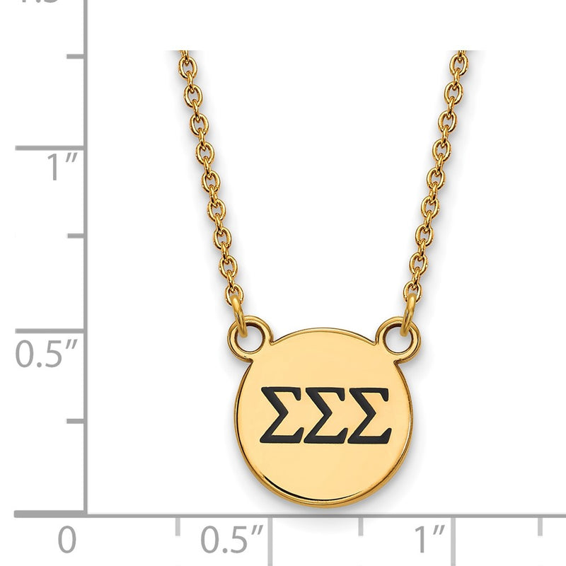 Gold Plated Sterling Silver Logoart Sigma Sorority Greek Letters Small Black Enamel Pendant 18 Inch Necklace
