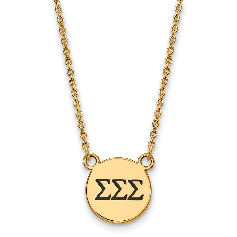 Gold Plated Sterling Silver Logoart Sigma Sorority Greek Letters Small Black Enamel Pendant 18 Inch Necklace