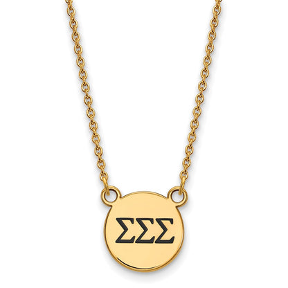 Gold Plated Sterling Silver Logoart Sigma Sorority Greek Letters Small Black Enamel Pendant 18 Inch Necklace