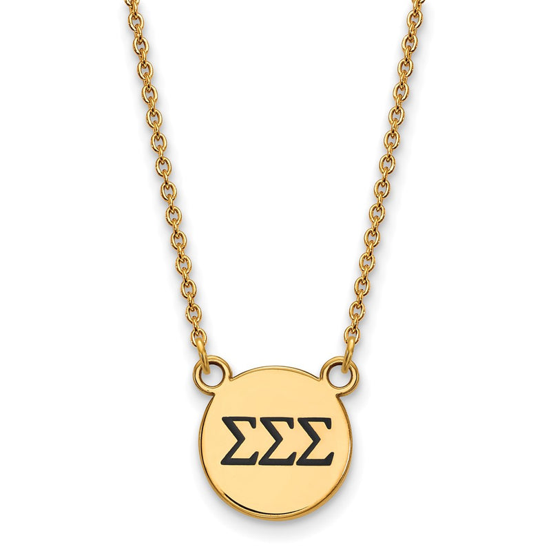 Gold Plated Sterling Silver Logoart Sigma Sorority Greek Letters Small Black Enamel Pendant 18 Inch Necklace