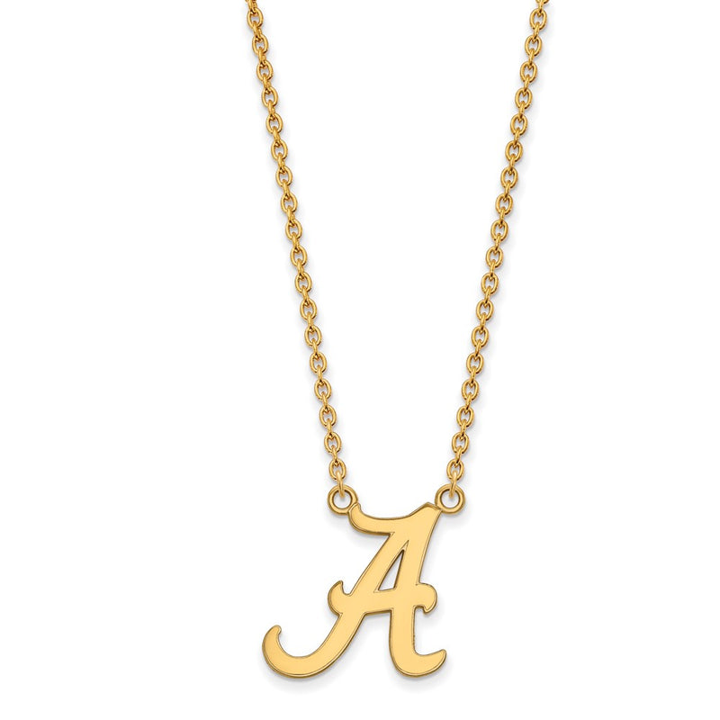 Gold Plated Sterling Silver Logoart University Of Alabama Letter A Large Pendant 18 Inch Necklace