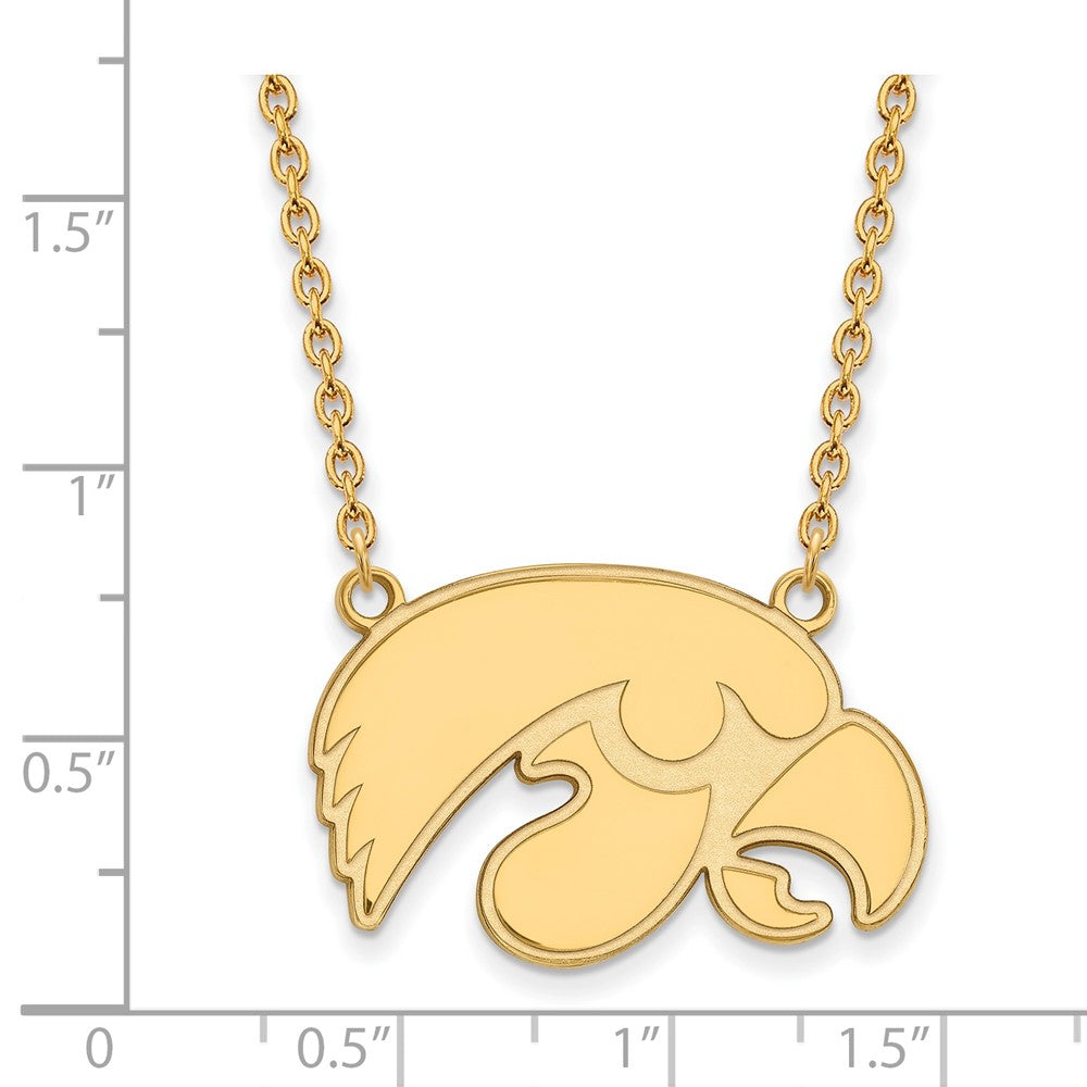 Gold Plated Sterling Silver Logoart University Of Iowa Hawk Large Pendant 18 Inch Necklace
