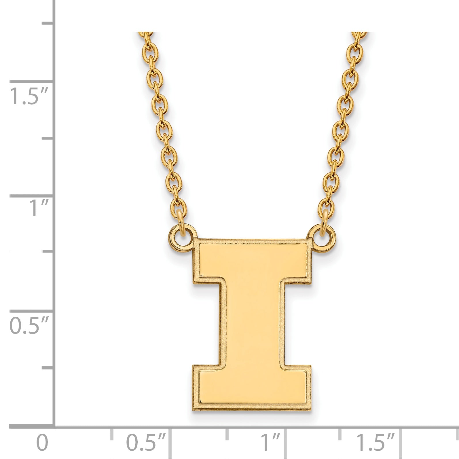 10K Yellow Gold Logoart University Of Illinois Letter I Large Pendant 18 Inch Necklace