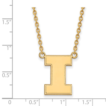 14K Yellow Gold Logoart University Of Illinois Letter I Large Pendant 18 Inch Necklace