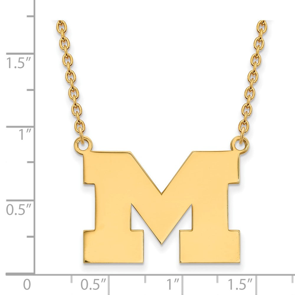 Gold Plated Sterling Silver Logoart University Of Michigan Letter M Large Pendant 18 Inch Necklace