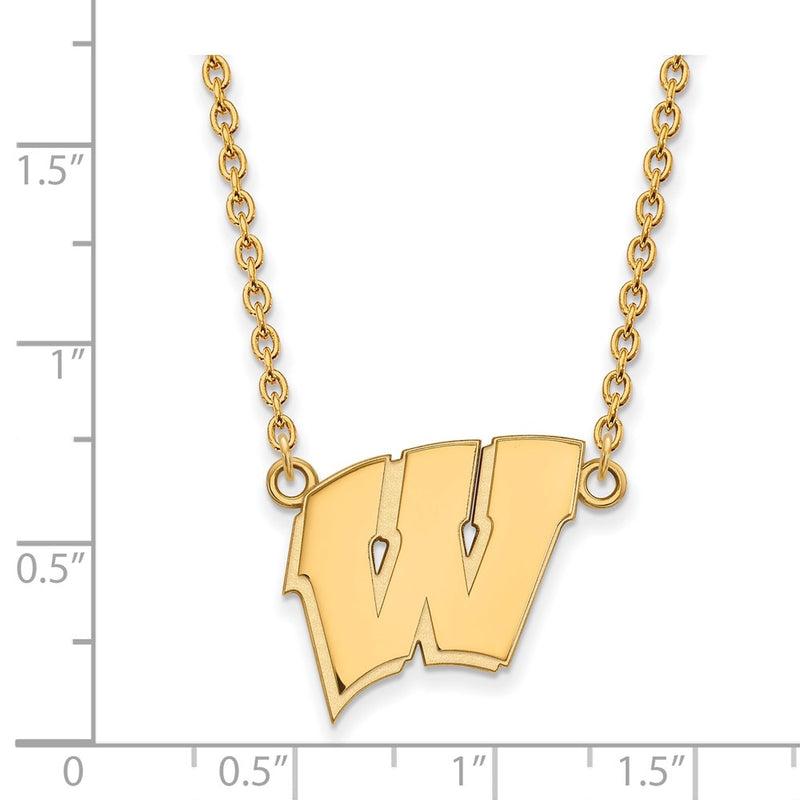 Gold Plated Sterling Silver Logoart University Of Wisconsin Letter W Large Pendant 18 Inch Necklace