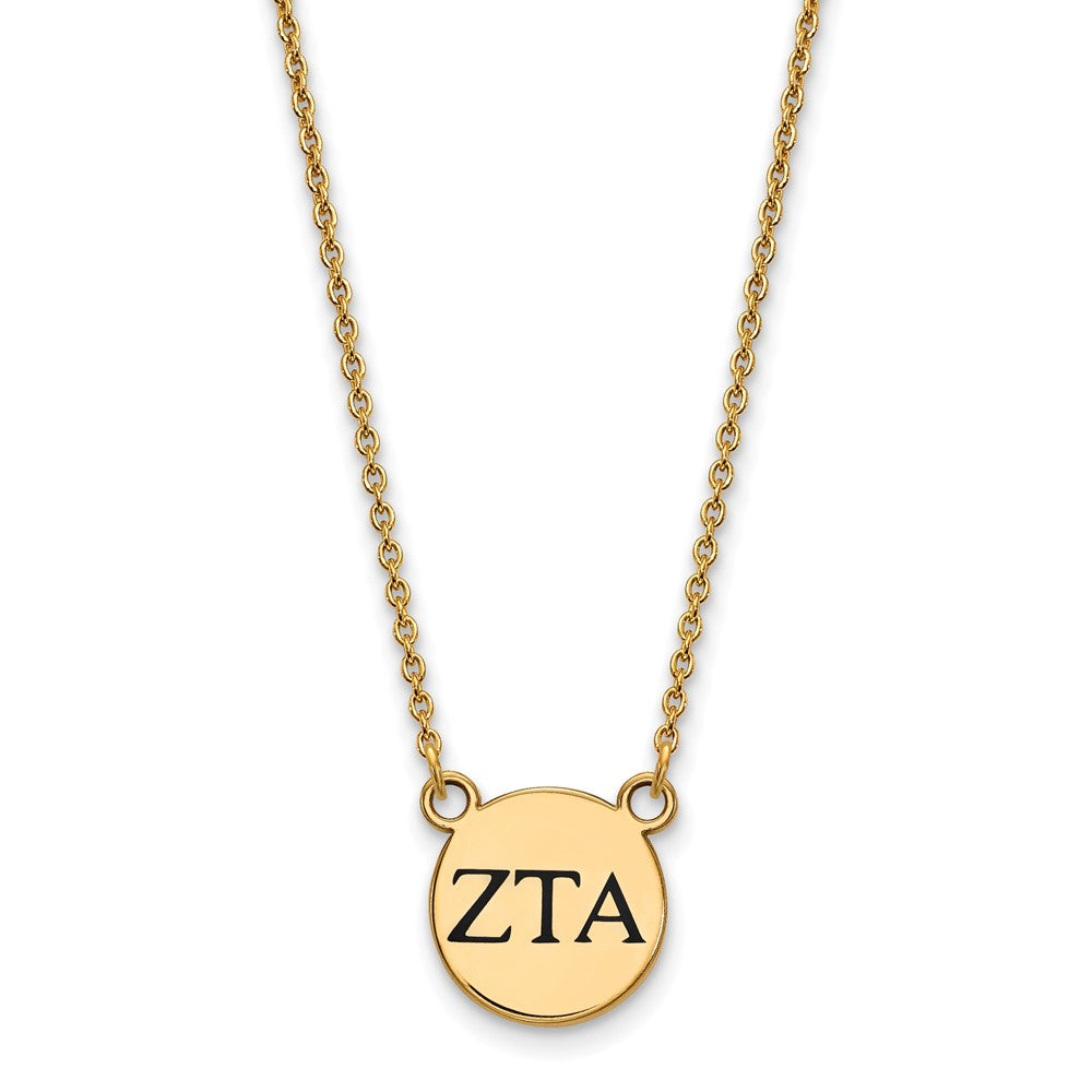 Gold Plated Sterling Silver Logoart Zeta Tau Alpha Sorority Greek Letters Small Black Enamel Pendant 18 Inch Necklace