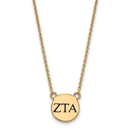 Gold Plated Sterling Silver Logoart Zeta Tau Alpha Sorority Greek Letters Small Black Enamel Pendant 18 Inch Necklace