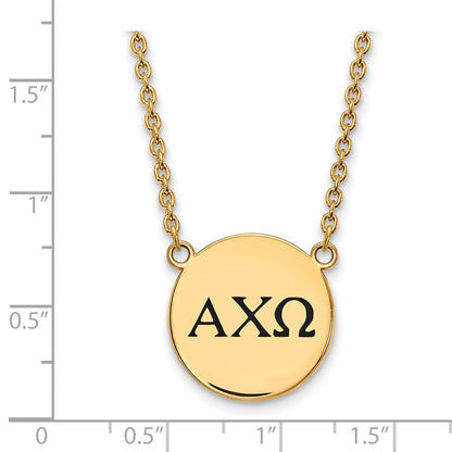 Gold Plated Sterling Silver Logoart Alpha Chi Omega Sorority Greek Letters Large Black Enamel Pendant 18 Inch Necklace