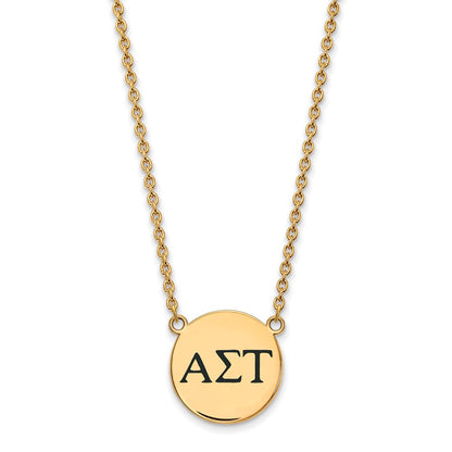 Gold Plated Sterling Silver Logoart Alpha Sigma Tau Sorority Greek Letters Large Black Enamel Pendant 18 Inch Necklace