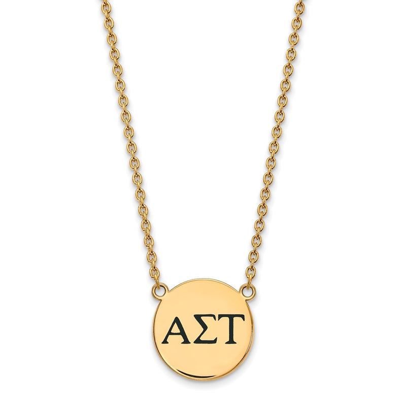 Gold Plated Sterling Silver Logoart Alpha Sigma Tau Sorority Greek Letters Large Black Enamel Pendant 18 Inch Necklace