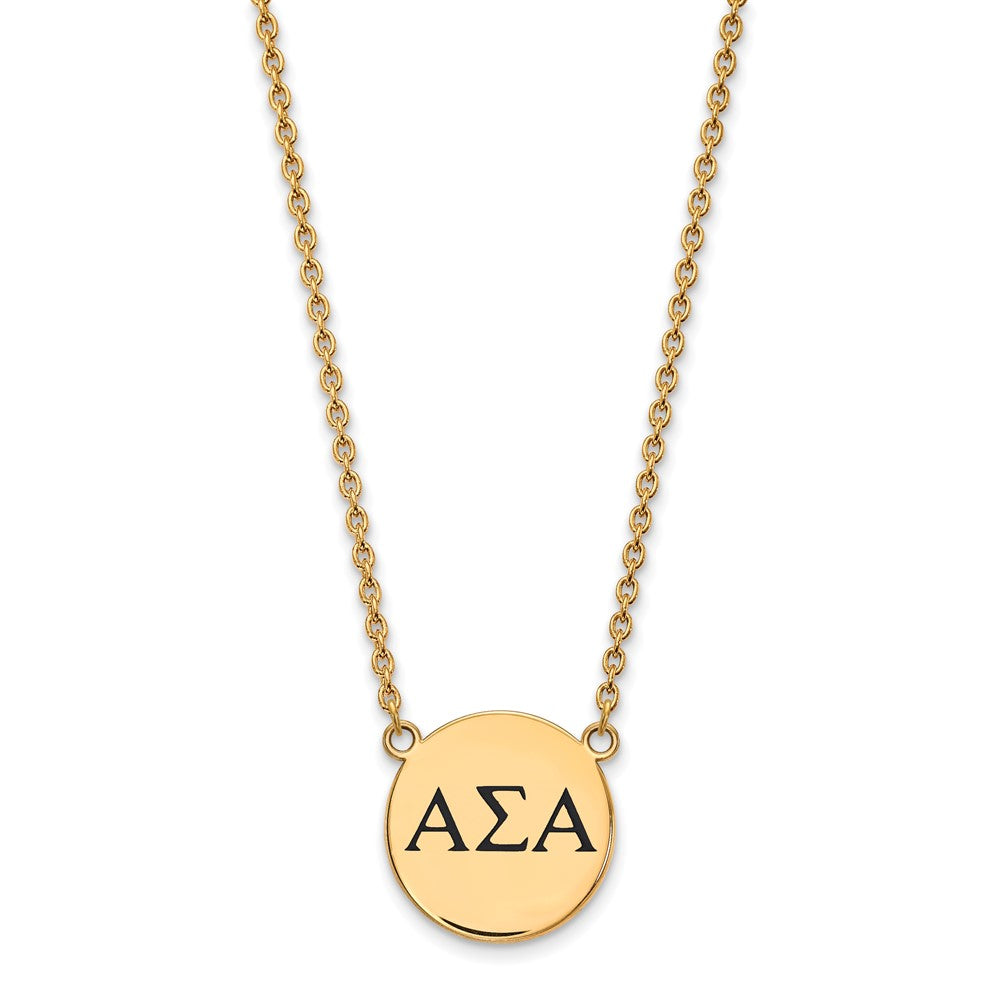 Gold Plated Sterling Silver Logoart Alpha Sigma Sorority Greek Letters Large Black Enamel Pendant 18 Inch Necklace