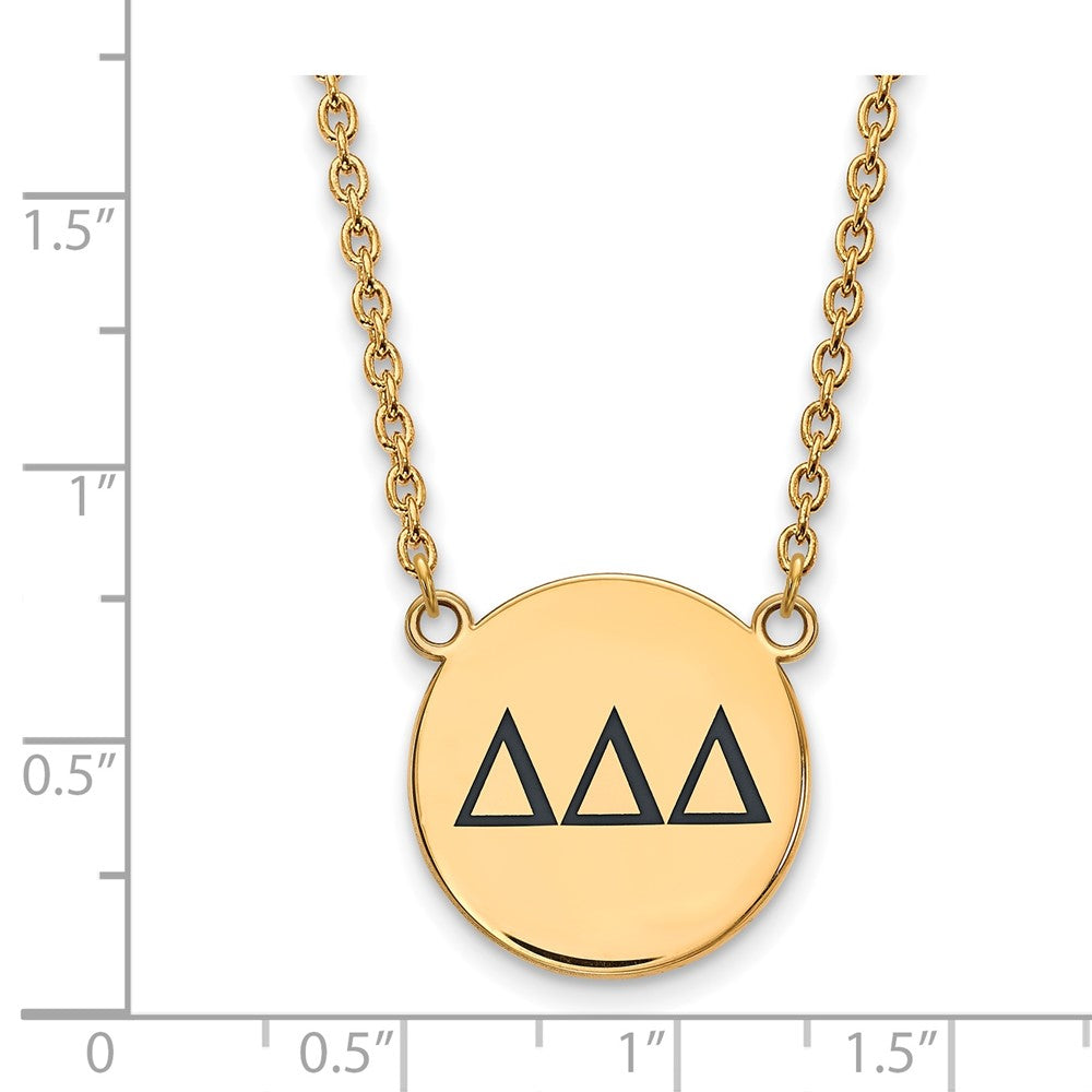 Gold Plated Sterling Silver Logoart Delta Sorority Greek Letters Large Black Enamel Pendant 18 Inch Necklace