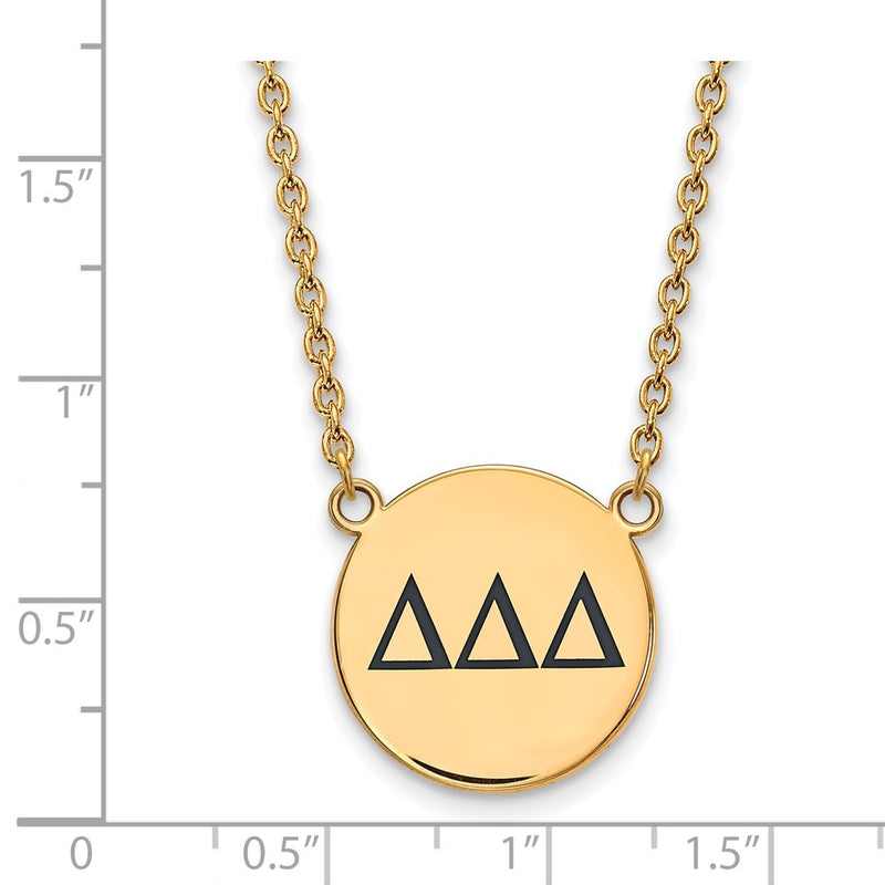 Gold Plated Sterling Silver Logoart Delta Sorority Greek Letters Large Black Enamel Pendant 18 Inch Necklace