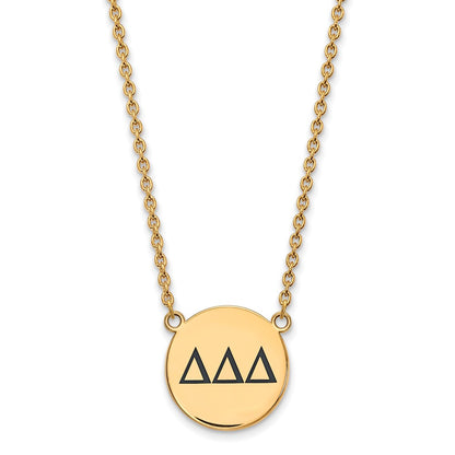 Gold Plated Sterling Silver Logoart Delta Sorority Greek Letters Large Black Enamel Pendant 18 Inch Necklace