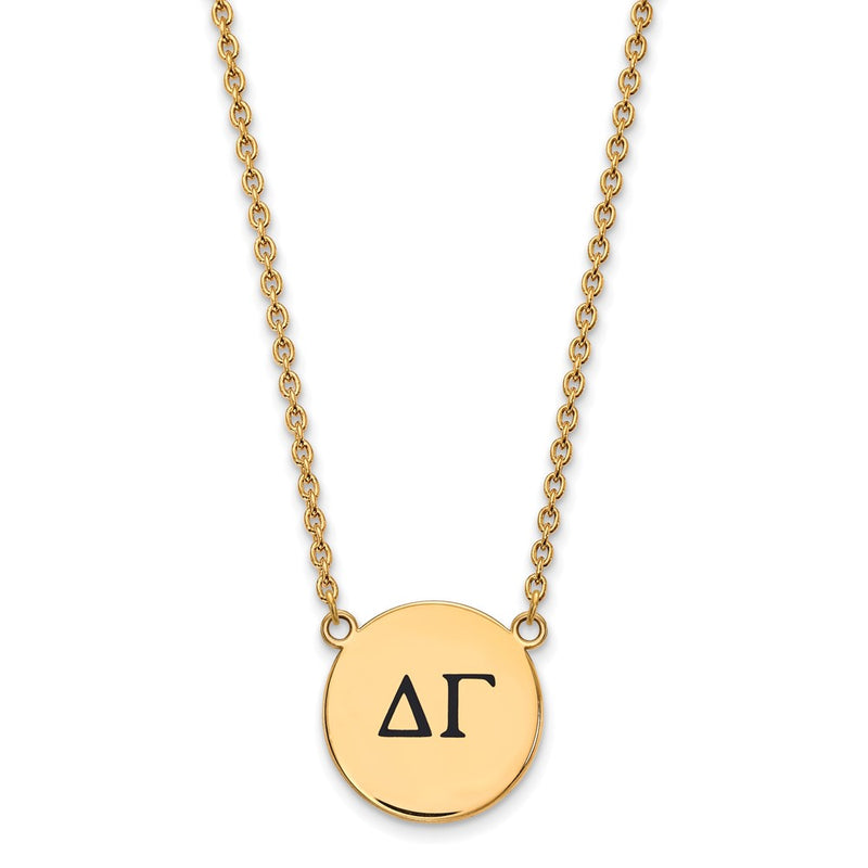 Gold Plated Sterling Silver Logoart Delta Gamma Sorority Greek Letters Large Black Enamel Pendant 18 Inch Necklace