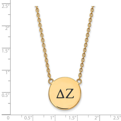 Gold Plated Sterling Silver Logoart Delta Zeta Sorority Greek Letters Large Black Enamel Pendant 18 Inch Necklace