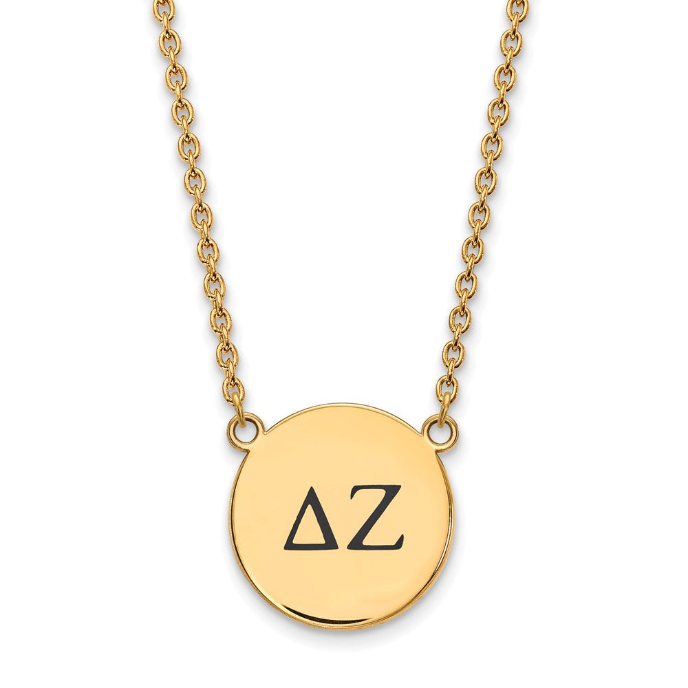 Gold Plated Sterling Silver Logoart Delta Zeta Sorority Greek Letters Large Black Enamel Pendant 18 Inch Necklace