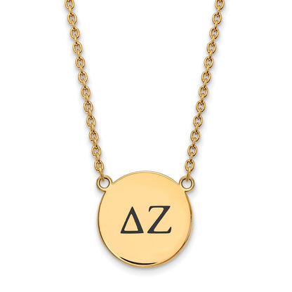 Gold Plated Sterling Silver Logoart Delta Zeta Sorority Greek Letters Large Black Enamel Pendant 18 Inch Necklace