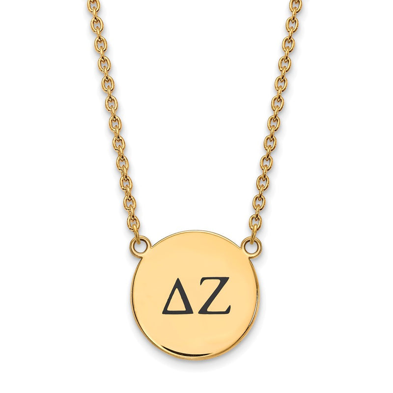Gold Plated Sterling Silver Logoart Delta Zeta Sorority Greek Letters Large Black Enamel Pendant 18 Inch Necklace