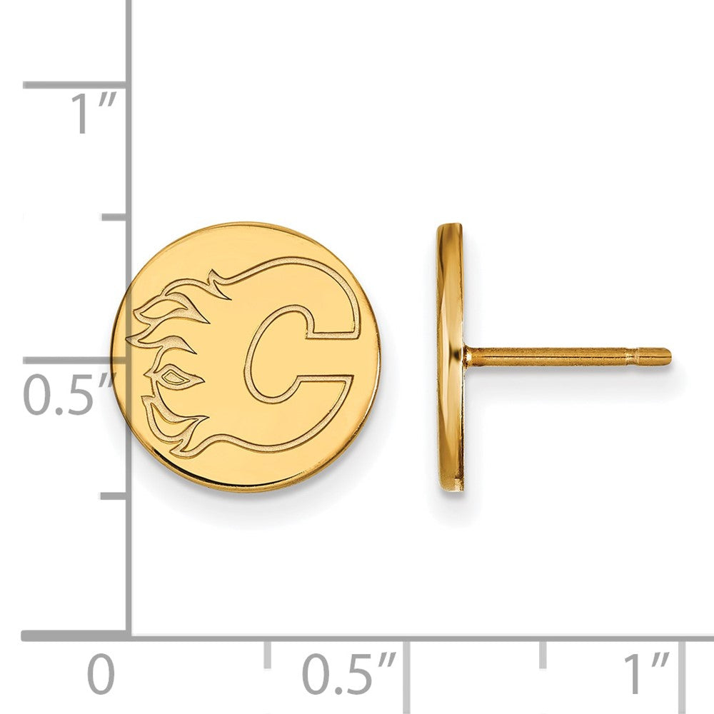 Gold Plated Sterling Silver Nhl Logoart Calgary Flames Small Disc Post Earrings