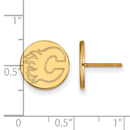 Gold Plated Sterling Silver Nhl Logoart Calgary Flames Small Disc Post Earrings