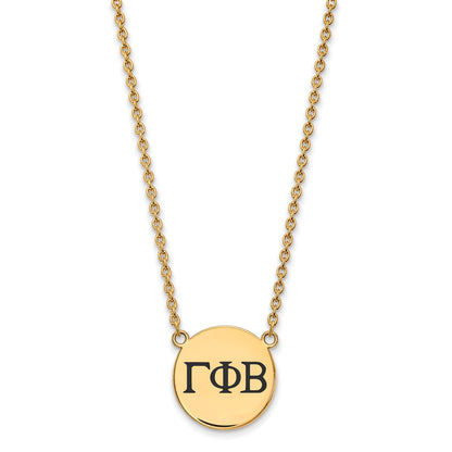 Gold Plated Sterling Silver Logoart Gamma Phi Beta Sorority Greek Letters Large Black Enamel Pendant 18 Inch Necklace