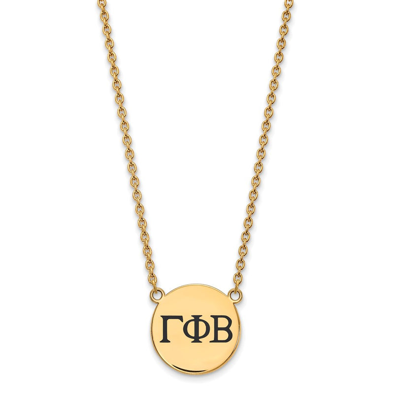 Gold Plated Sterling Silver Logoart Gamma Phi Beta Sorority Greek Letters Large Black Enamel Pendant 18 Inch Necklace