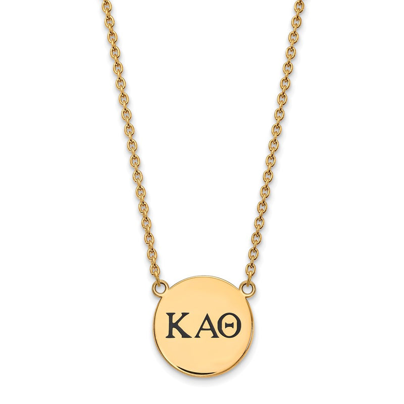 Gold Plated Sterling Silver Logoart Kappa Alpha Theta Sorority Greek Letters Large Black Enamel Pendant 18 Inch Necklace