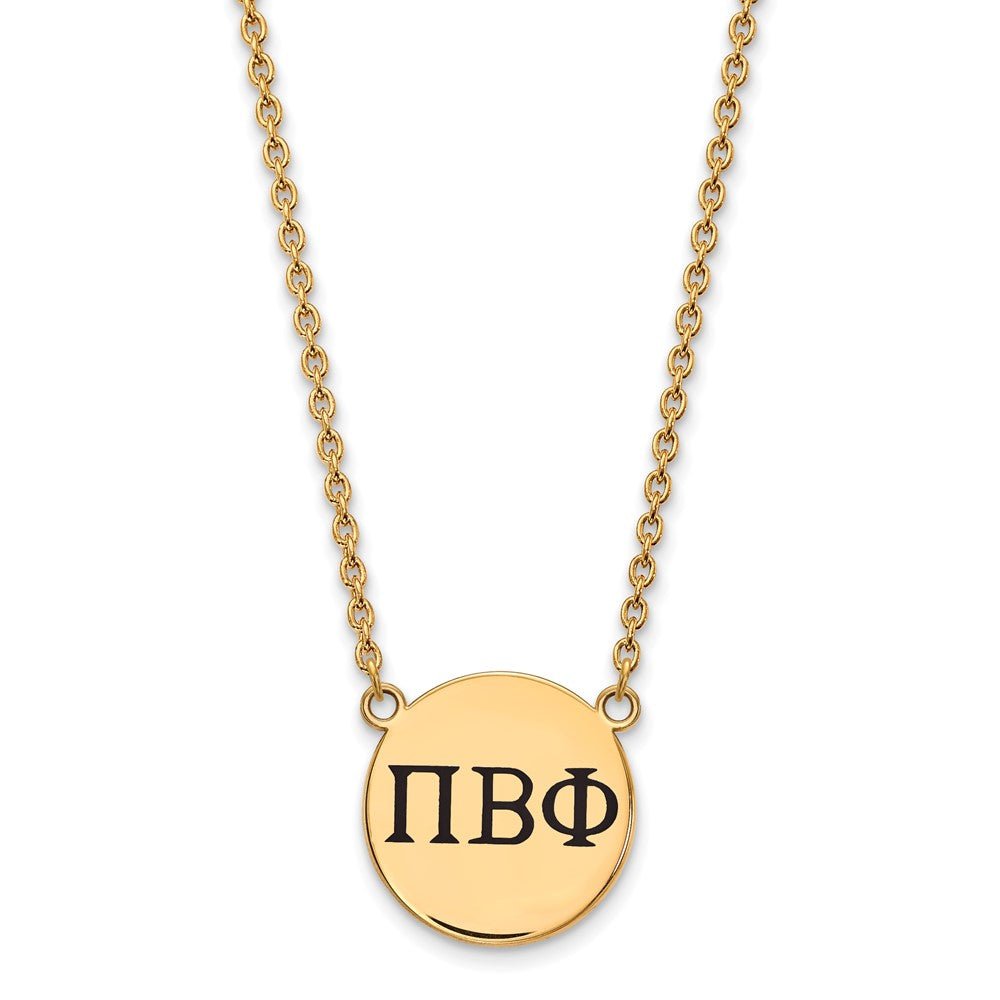 Gold Plated Sterling Silver Logoart Pi Beta Phi Sorority Greek Letters Large Black Enamel Pendant 18 Inch Necklace