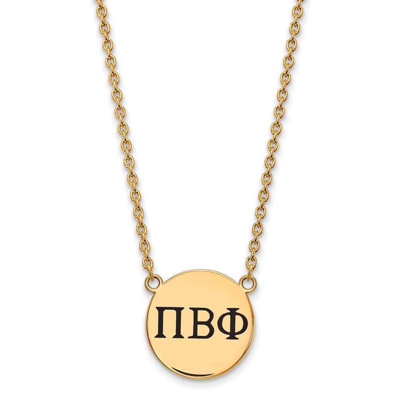 Gold Plated Sterling Silver Logoart Pi Beta Phi Sorority Greek Letters Large Black Enamel Pendant 18 Inch Necklace