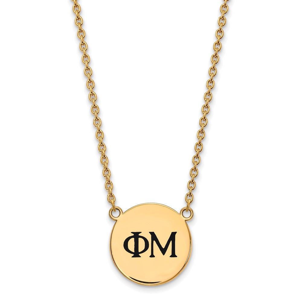 Gold Plated Sterling Silver Logoart Phi Mu Sorority Greek Letters Large Black Enamel Pendant 18 Inch Necklace