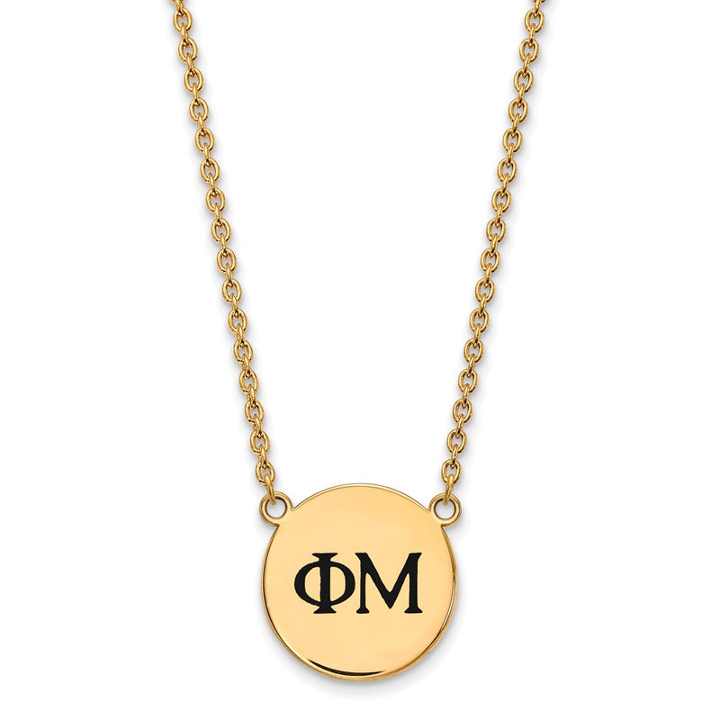 Gold Plated Sterling Silver Logoart Phi Mu Sorority Greek Letters Large Black Enamel Pendant 18 Inch Necklace
