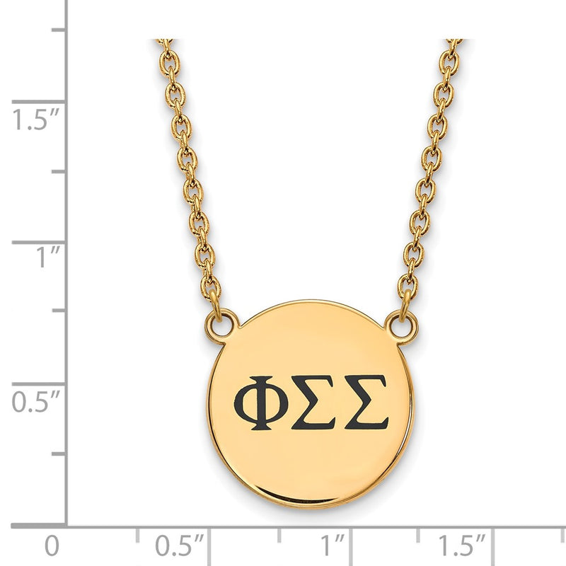Gold Plated Sterling Silver Logoart Phi Sigma Sorority Greek Letters Large Black Enamel Pendant 18 Inch Necklace