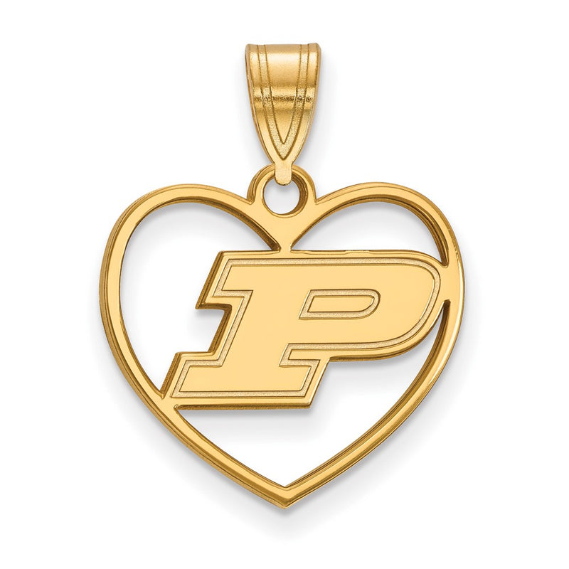 Gold Plated Sterling Silver Logoart Purdue University Letter P Heart Pendant