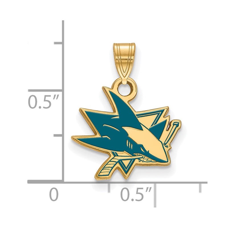Gold Plated Sterling Silver Nhl Logoart San Jose Sharks Small Enamel Pendant