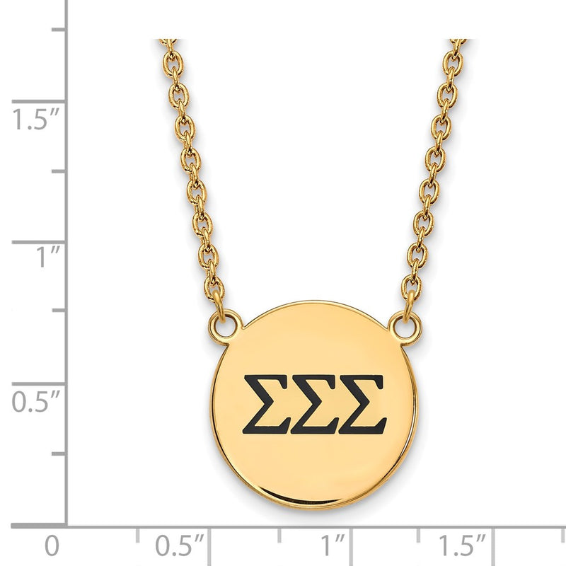 Gold Plated Sterling Silver Logoart Sigma Sorority Greek Letters Large Black Enamel Pendant 18 Inch Necklace