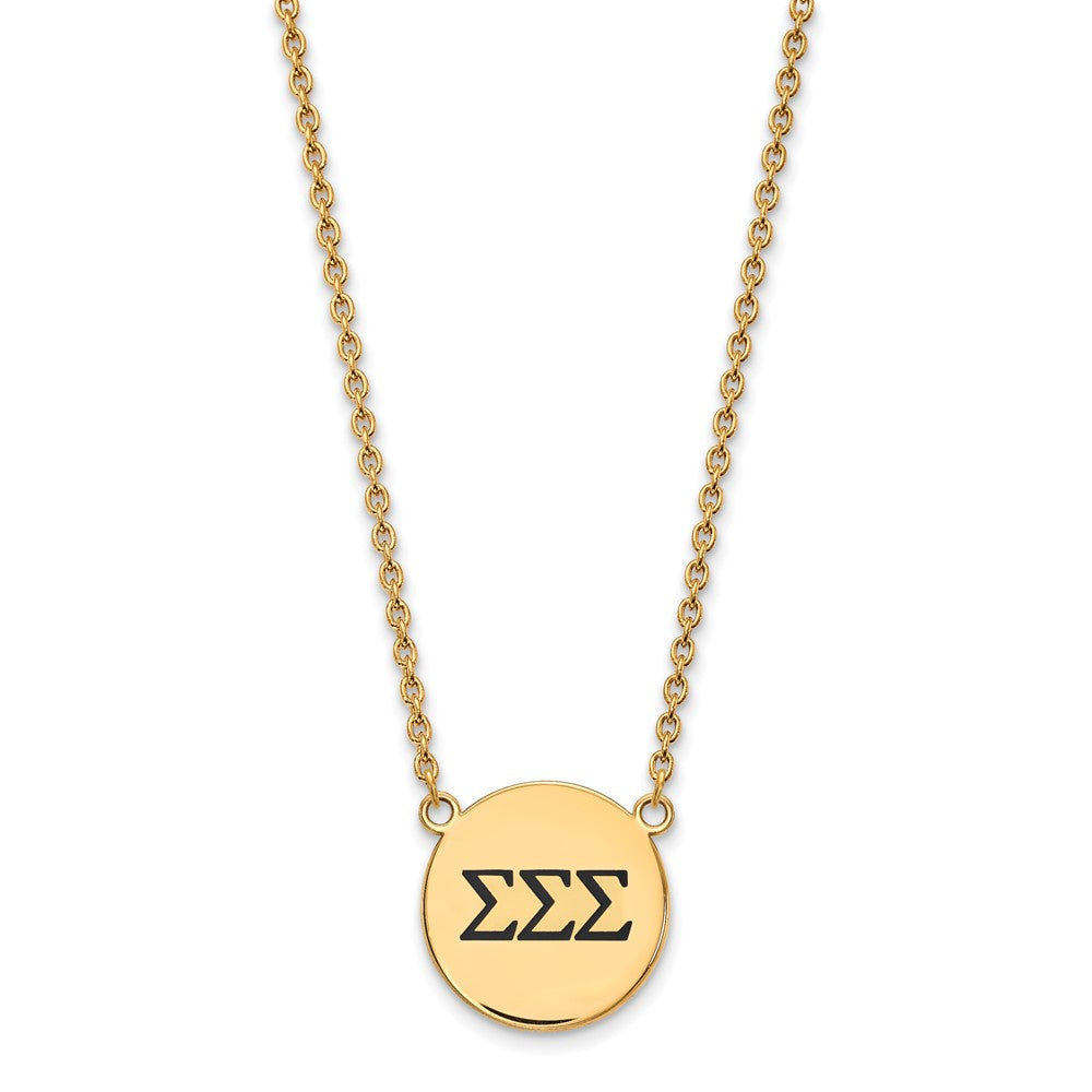 Gold Plated Sterling Silver Logoart Sigma Sorority Greek Letters Large Black Enamel Pendant 18 Inch Necklace