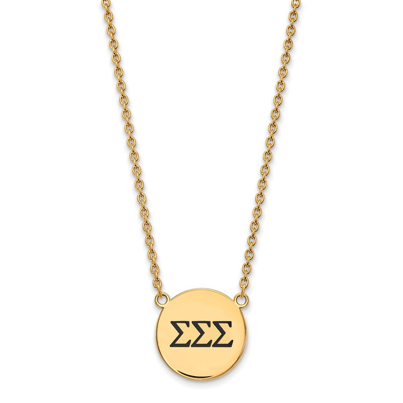 Gold Plated Sterling Silver Logoart Sigma Sorority Greek Letters Large Black Enamel Pendant 18 Inch Necklace