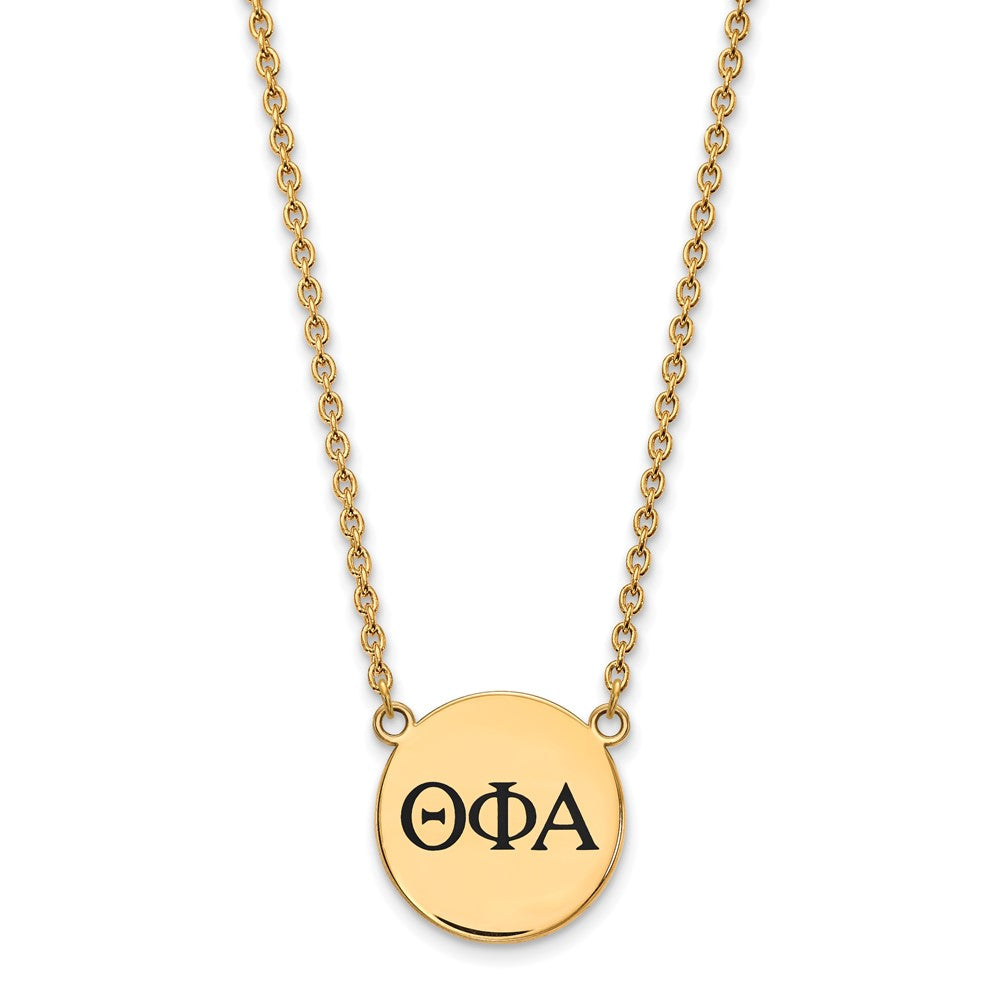 Gold Plated Sterling Silver Logoart Theta Phi Alpha Sorority Greek Letters Large Black Enamel Pendant 18 Inch Necklace