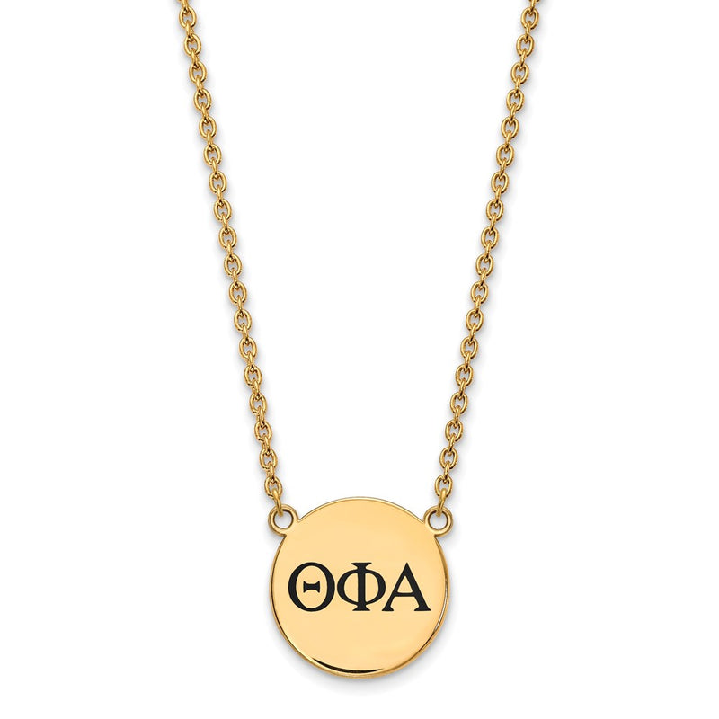Gold Plated Sterling Silver Logoart Theta Phi Alpha Sorority Greek Letters Large Black Enamel Pendant 18 Inch Necklace