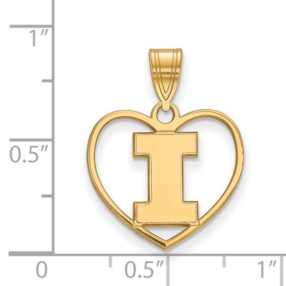 Gold Plated Sterling Silver Logoart University Of Illinois Letter I Heart Pendant
