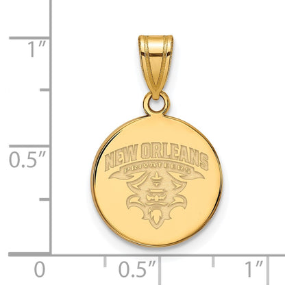 10K Yellow Gold Logoart University Of New Orleans U N O Medium Disc Pendant