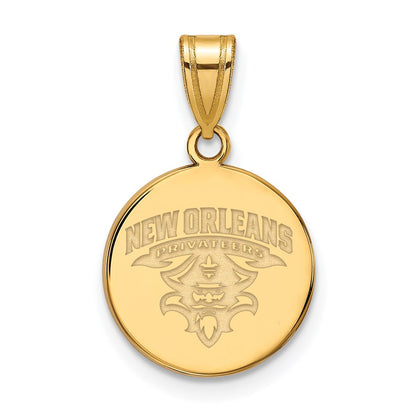 10K Yellow Gold Logoart University Of New Orleans U N O Medium Disc Pendant