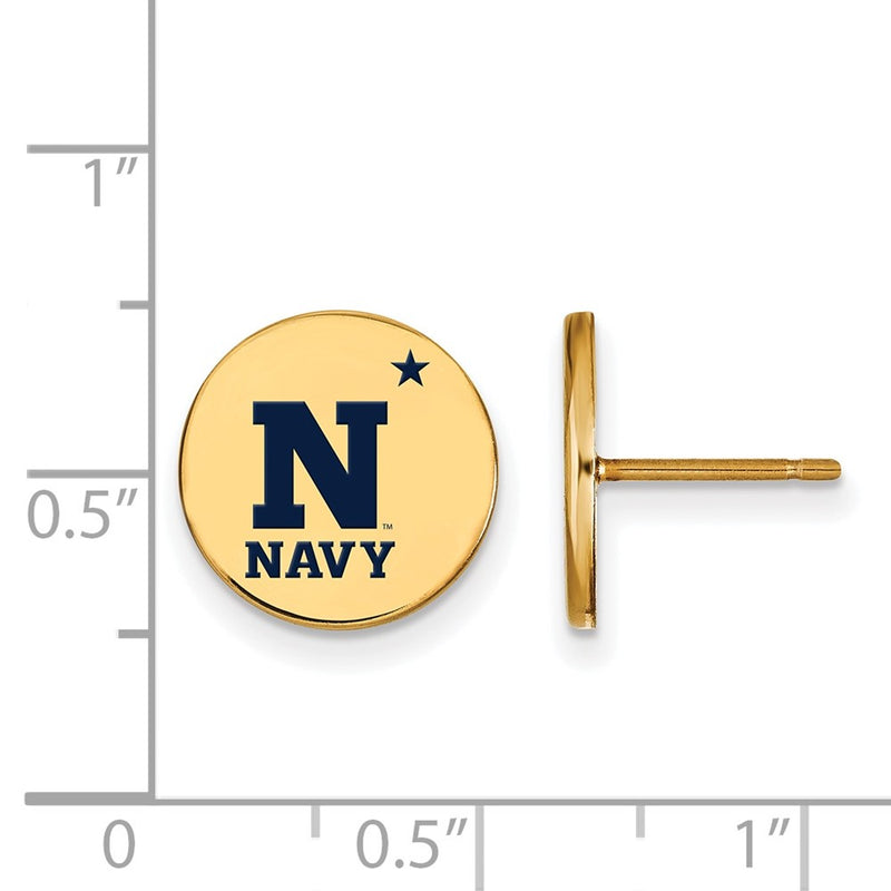 Gold Plated Sterling Silver Logoart Us Naval Academy Small Enameled Disc Post Earrings
