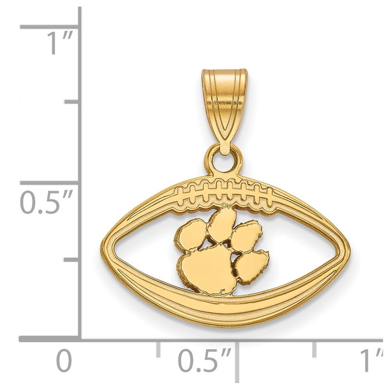 Gold Plated Sterling Silver Logoart Clemson University Tiger Paw Football Pendant
