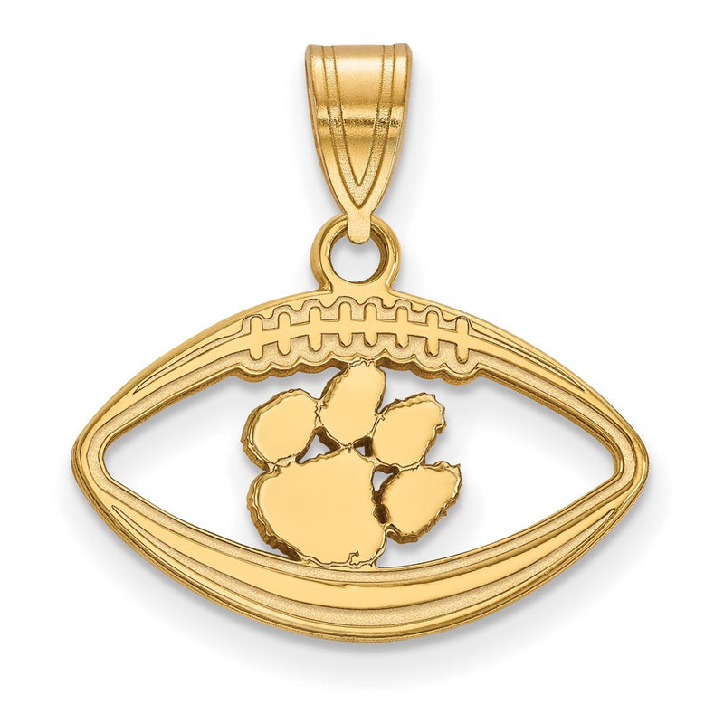 Gold Plated Sterling Silver Logoart Clemson University Tiger Paw Football Pendant