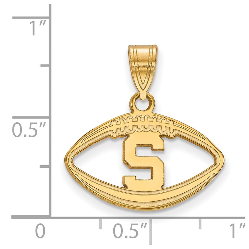 Gold Plated Sterling Silver Logoart Michigan State University Letter S Football Pendant
