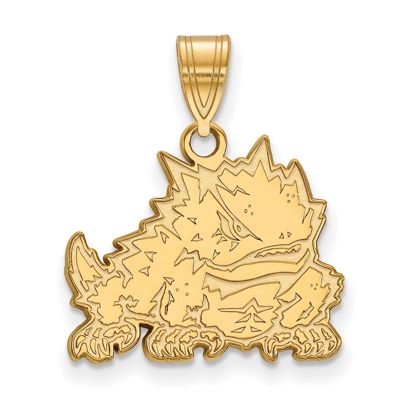 14K Yellow Gold Logoart Texas Christian University Horned Frog Medium Pendant