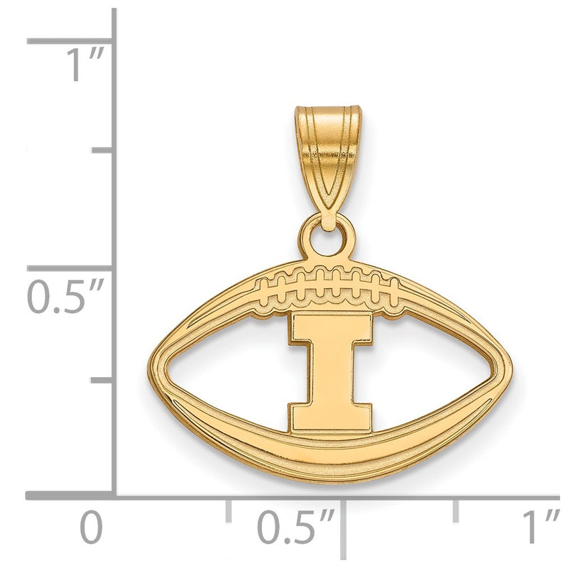 Gold Plated Sterling Silver Logoart University Of Illinois Letter I Football Pendant